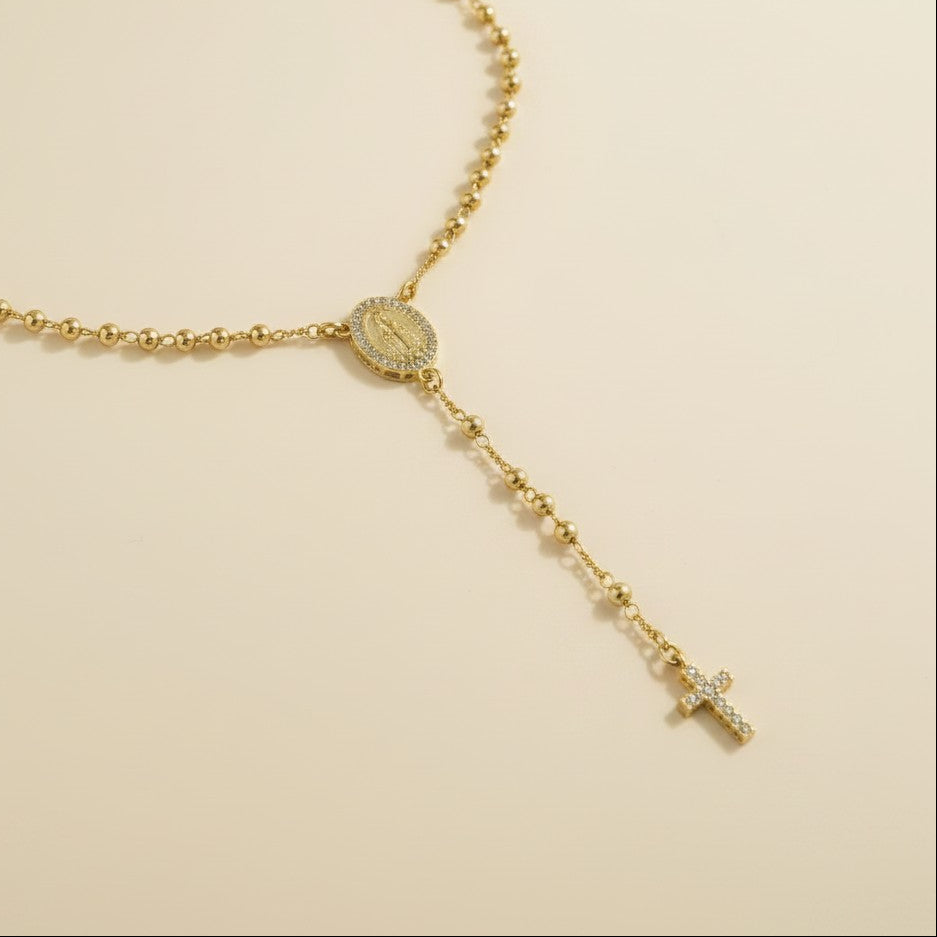 🙏 18k Gold Filled CZ Rosary Necklace — Faith Worn Beautifully. Every Single Day.