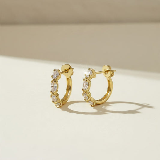 ✨ 18k Gold Filled Round &amp; Marquise CZ Cluster C-Hoop Earrings — Two Cuts. One Arc. Effortless Everyday Sparkle.