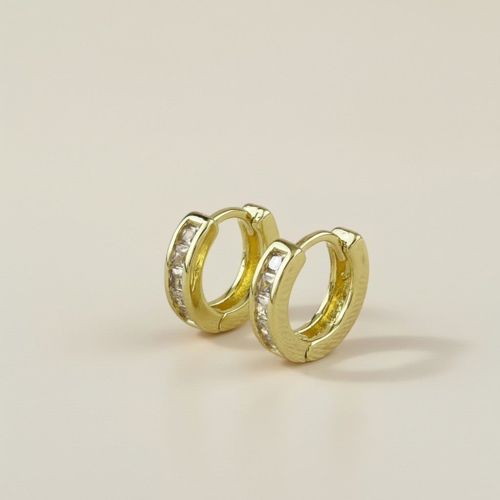 CZ Line Clicker Hoop Earrings - Small Crystal Huggie Hoops 12mm | Sparkly Minimalist Earrings for Women | Hypoallergenic