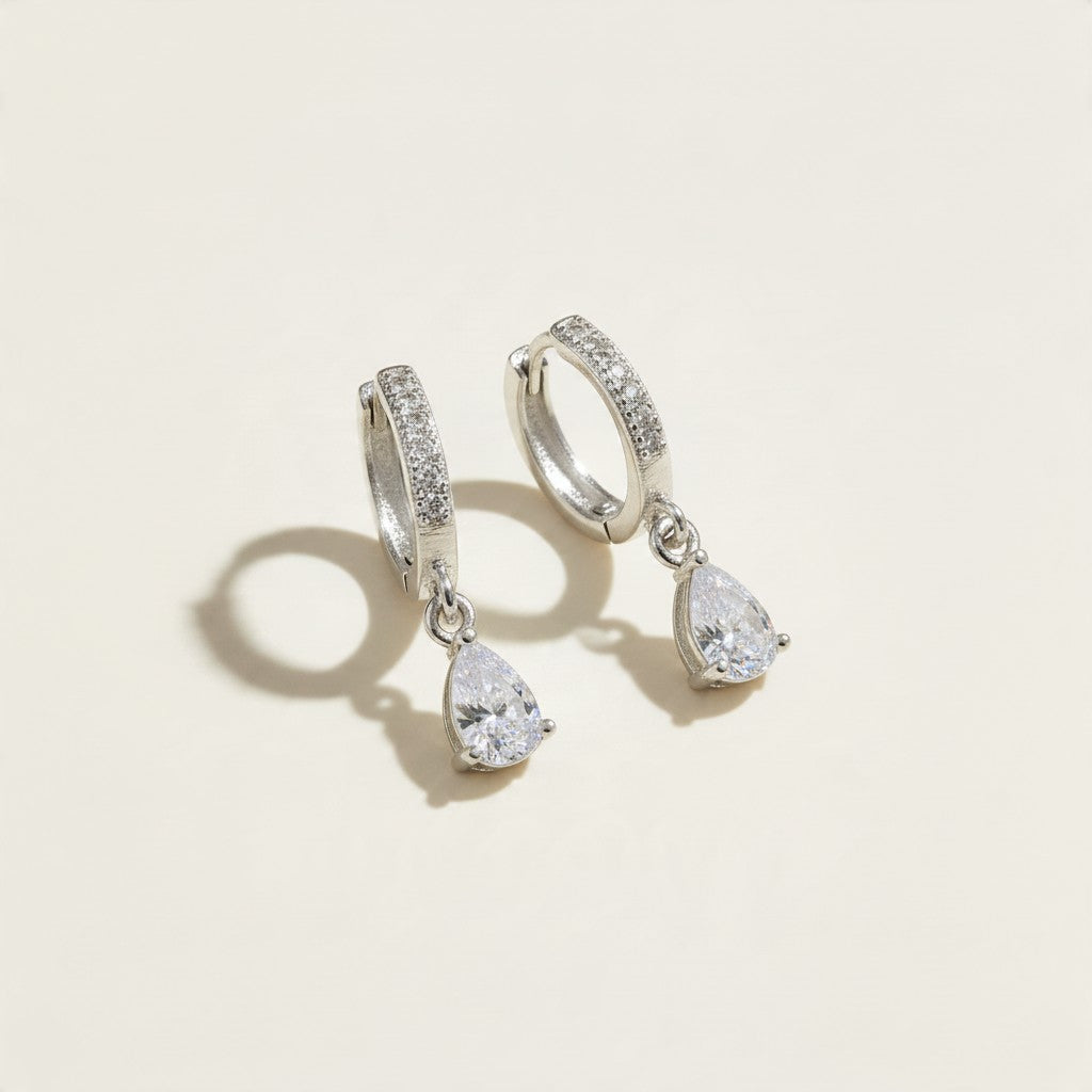 Silver Filled CZ Drop Hoop Earrings