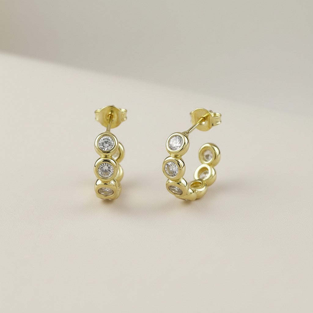 Bezel CZ C- Hoop Earrings