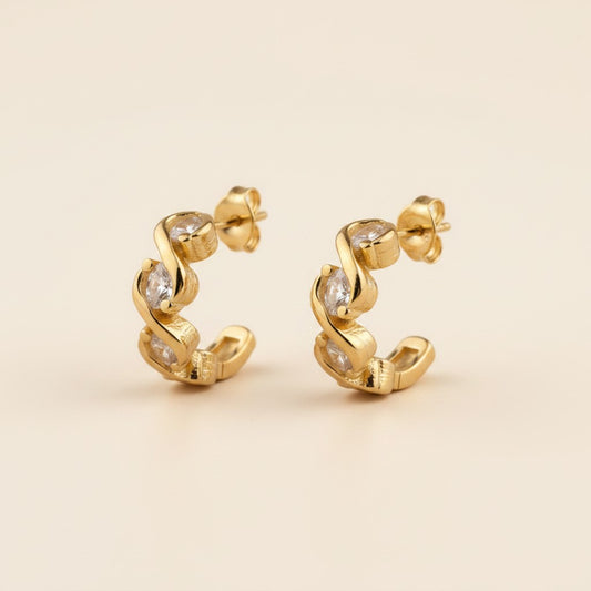 ✨ 18k Gold Filled Tension-Set CZ C-Hoop Earrings — The Stone That Floats. The Setting That Disappears.