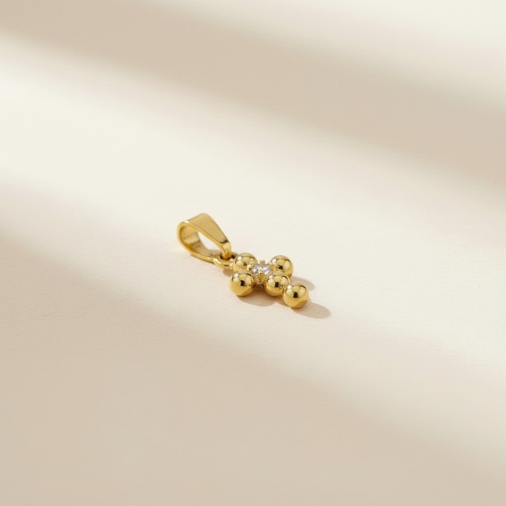 18k Gold Filled Mini Bead Cross Charm