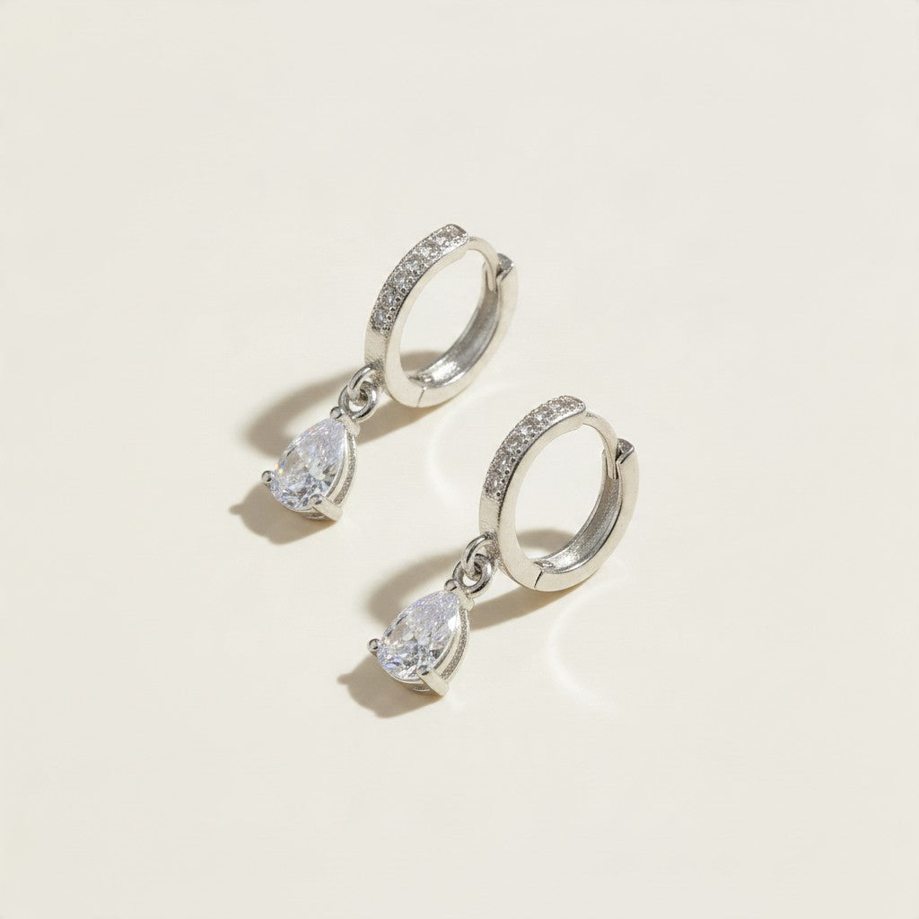 Silver Filled CZ Drop Hoop Earrings