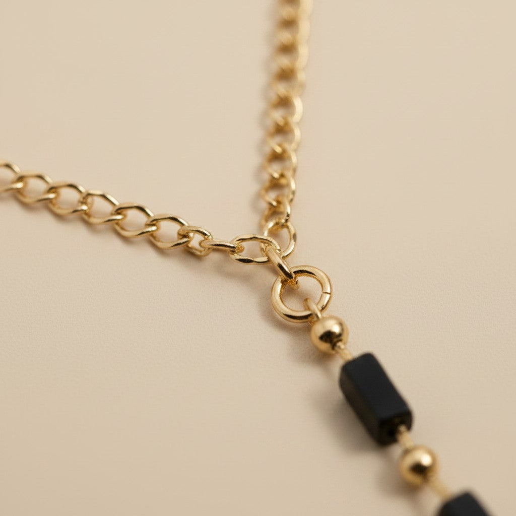 18k Gold Filled Black Crystal Hand Chain | Bold Statement Style