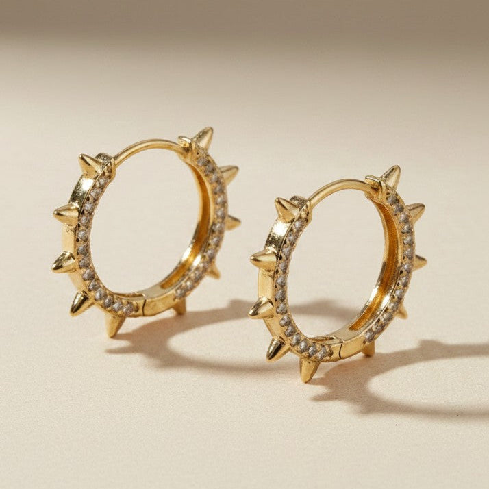 ⚡ 18k Gold Filled Spike CZ Huggie Earrings — Edge at the Rim. Sparkle on the Hoop. Both at Once.