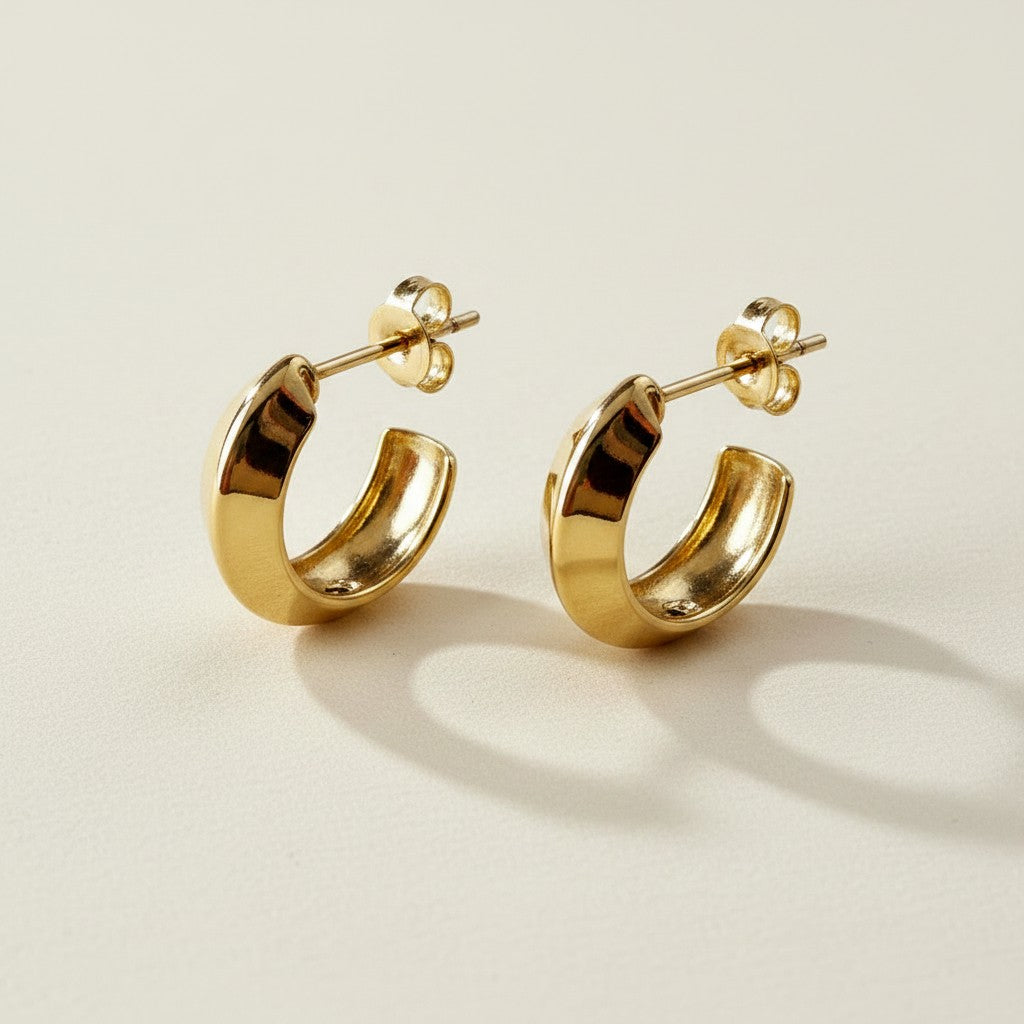 ✨ 18k Gold Filled Faceted Semi-Hoop Earrings — Every Angle Polished. The Small Hoop, Elevated.