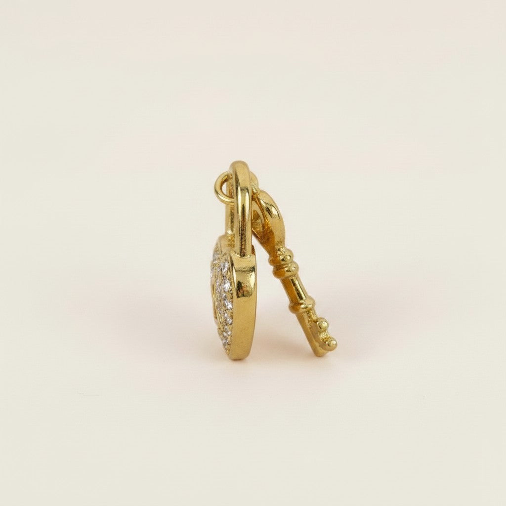 🔑 18k Gold Filled CZ Heart & Key Charm — Because Some People Hold the Key to Everything