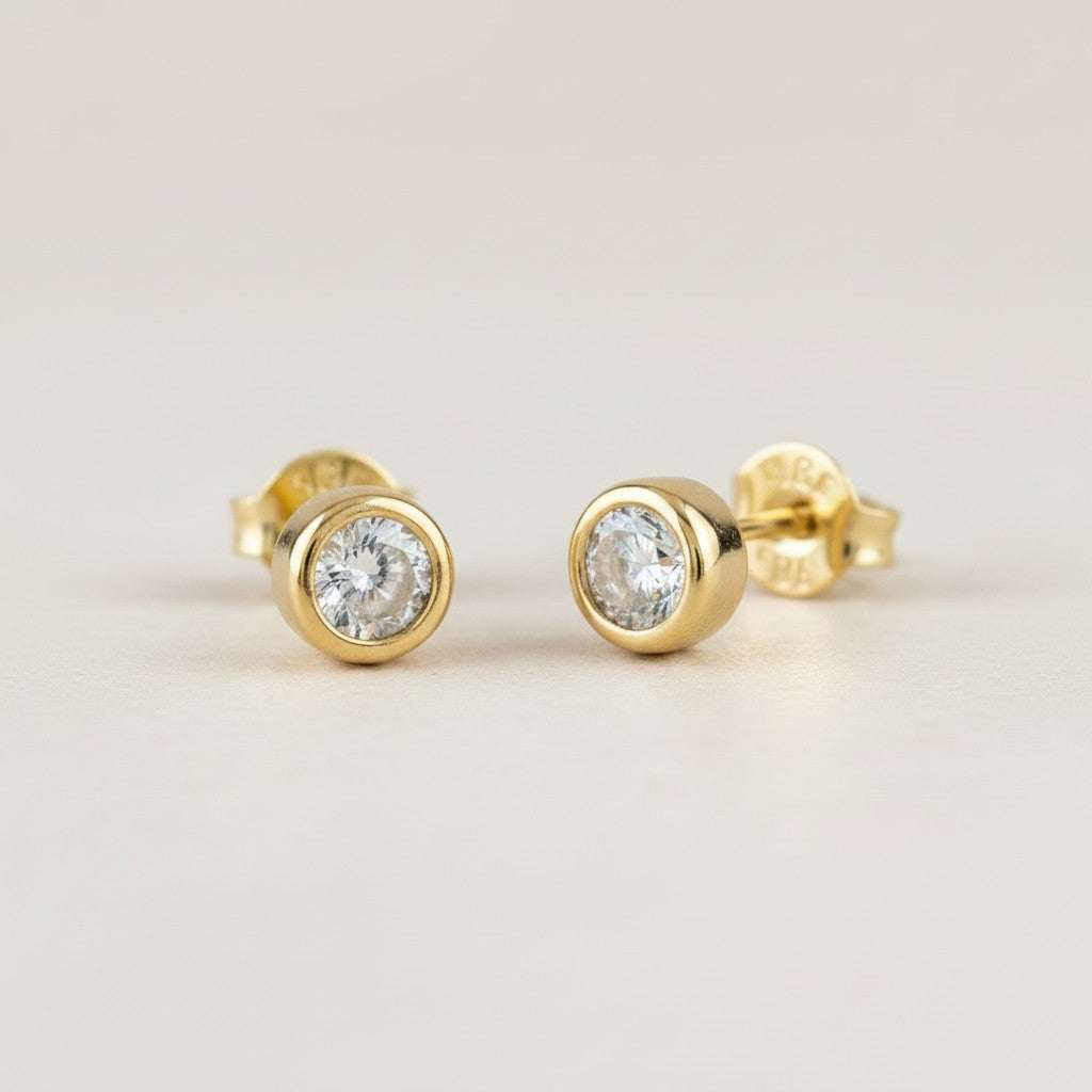 18k Gold Filled Round CZ Stud Earrings | Timeless Everyday Classic