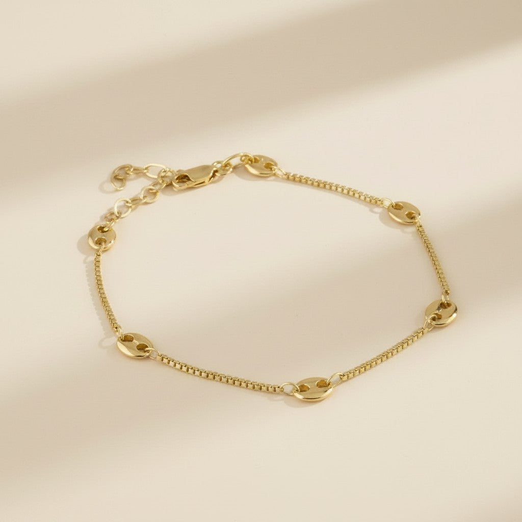 18k Gold Filled Fancy Box Chain Bracelet | Sophisticated Dimensional Texture