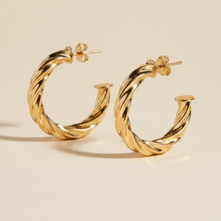 ✨ 18k Gold Filled Large Twisted Tube C-Hoop Earrings — Italian Craft. Bigger. Bolder. Just as Beautiful.