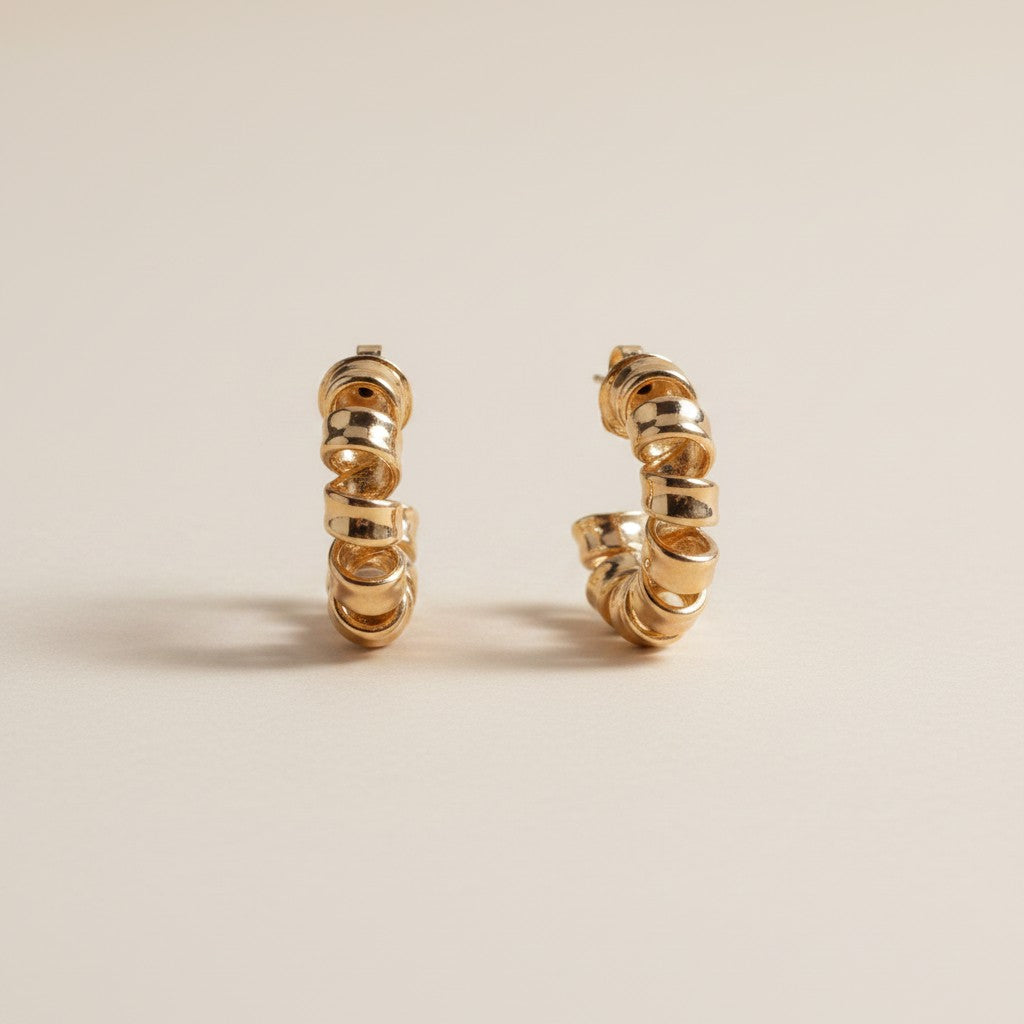 18k Gold Filled Curly Twisted C-Hoop Earrings — Bold Width. Rope Texture. The Arc That Commands the Ear