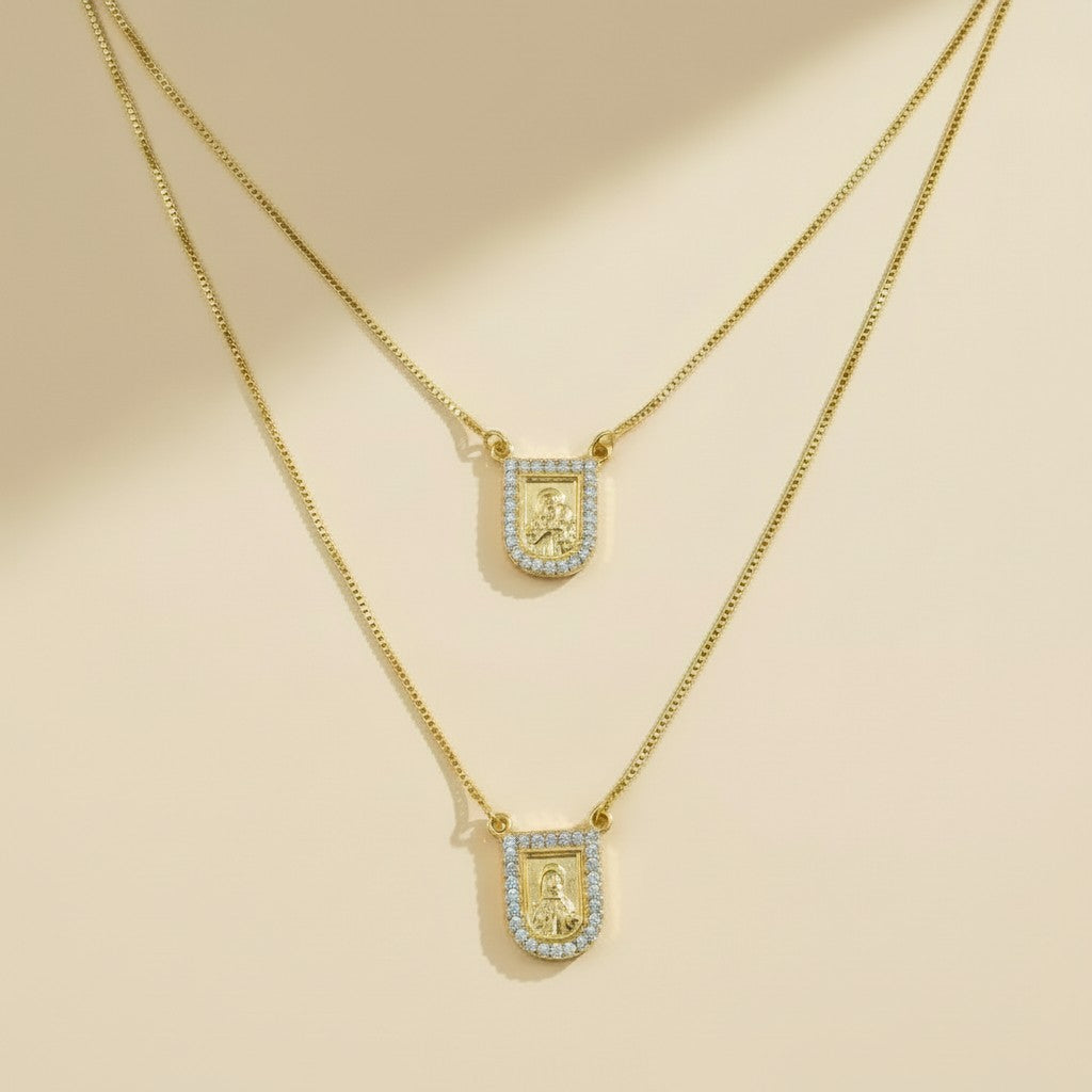🙏 18k Gold Filled Scapular CZ Necklace (Escapulario) — Heart in Front. Grace Behind. Protection All Around.