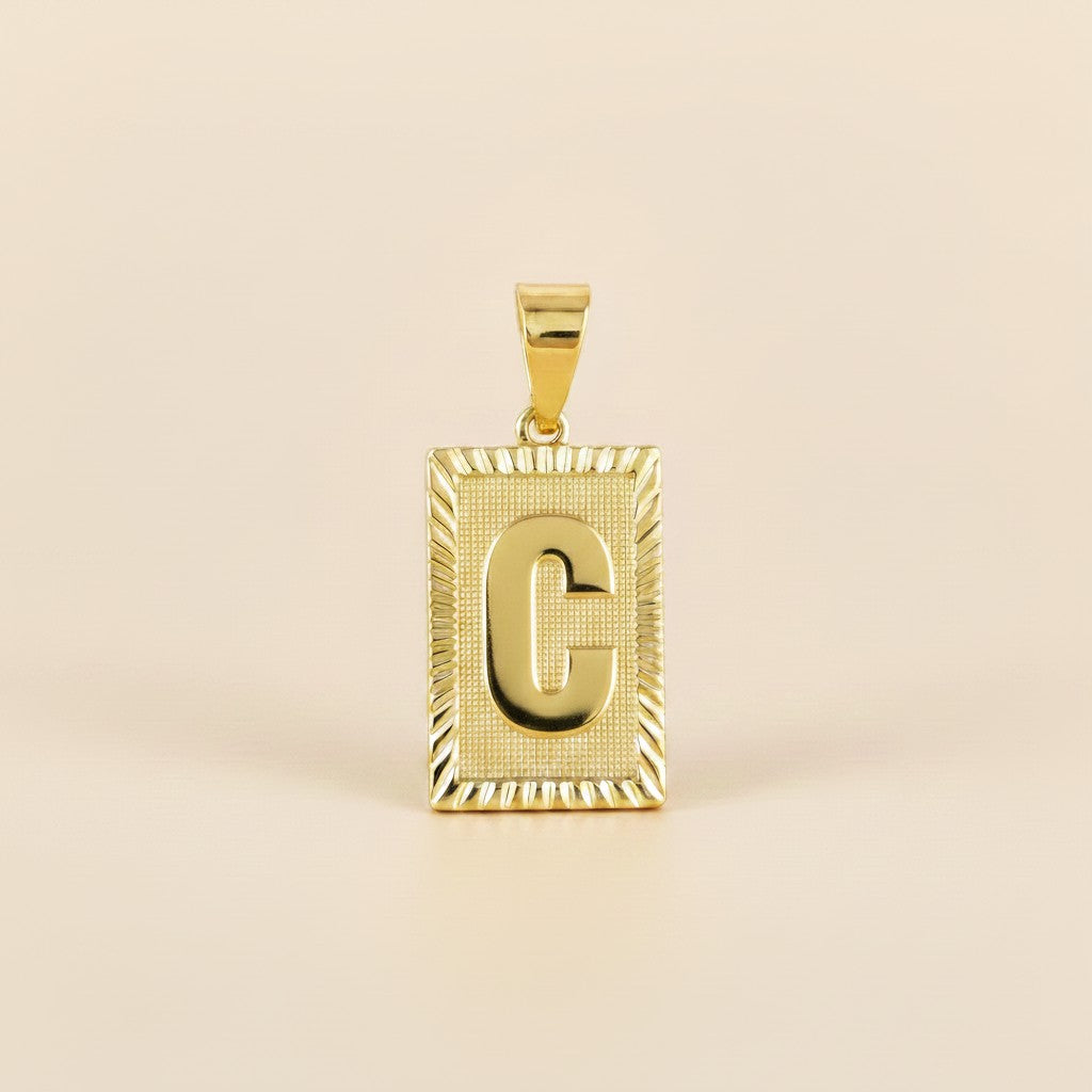 18k Gold Filled Vintage Diamond Cut Initial Plate Pendant | Personal & Timeless