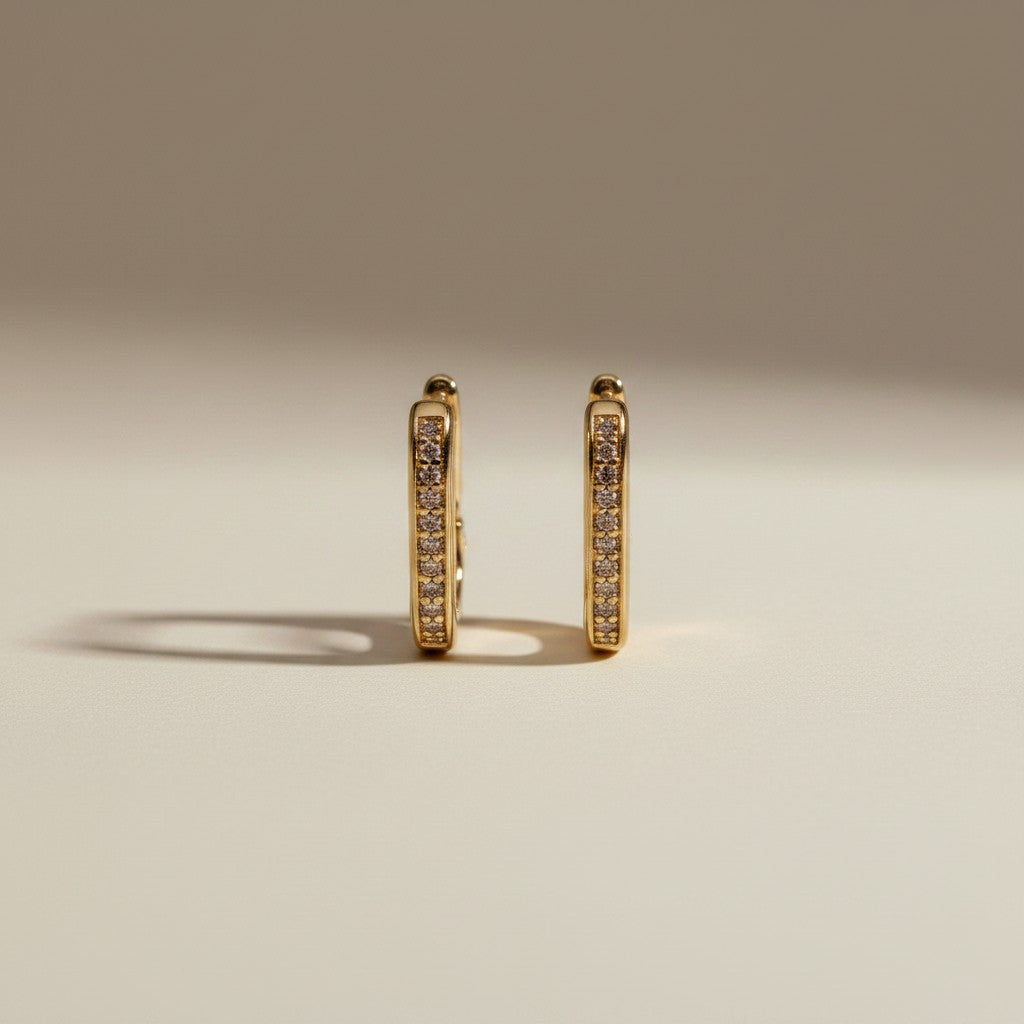 18k Gold Filled Micro CZ Rectangle Clicker Earrings — Geometric. Sparkling. One Satisfying Click.