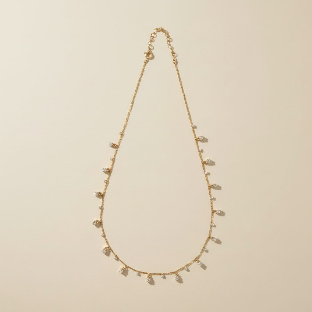 ✨ 18k Gold Filled Alternating CZ Station Necklace — Fixed Sparkle. Dangling Sparkle. The Most Animated Necklace at the Collarbone
