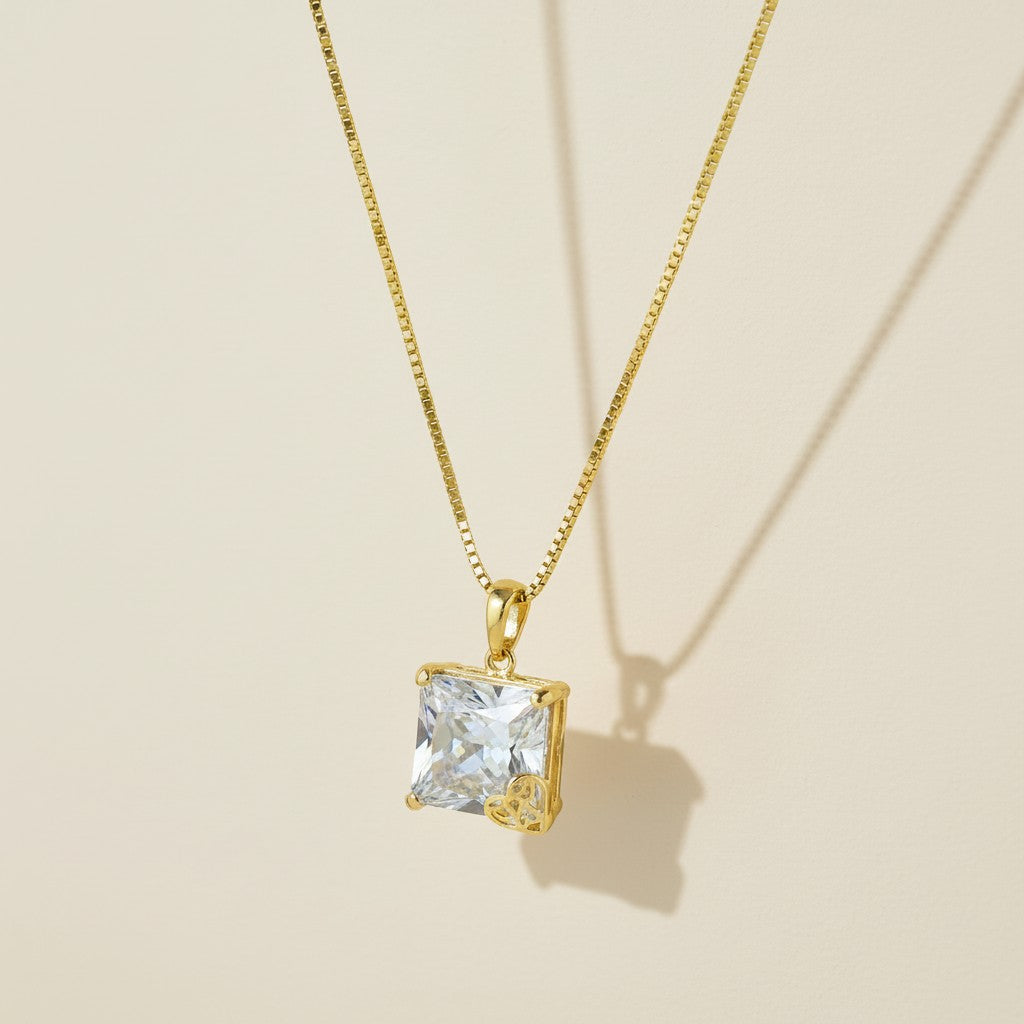 18k Gold Filled Oversized Princess Cut CZ Necklace | Diamond-Like Brilliance