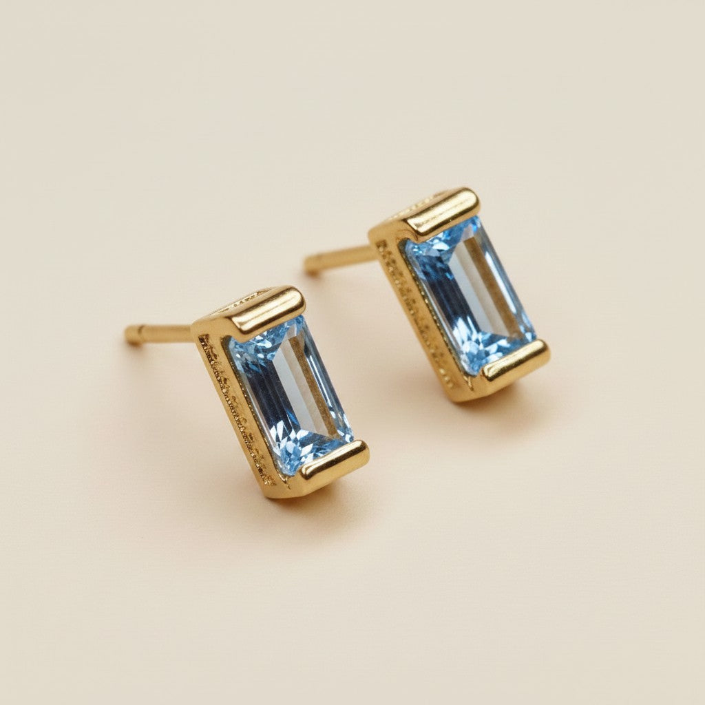 18k Gold Filled Baguette Birthstone Stud Earrings | Personalized Birthday Gift