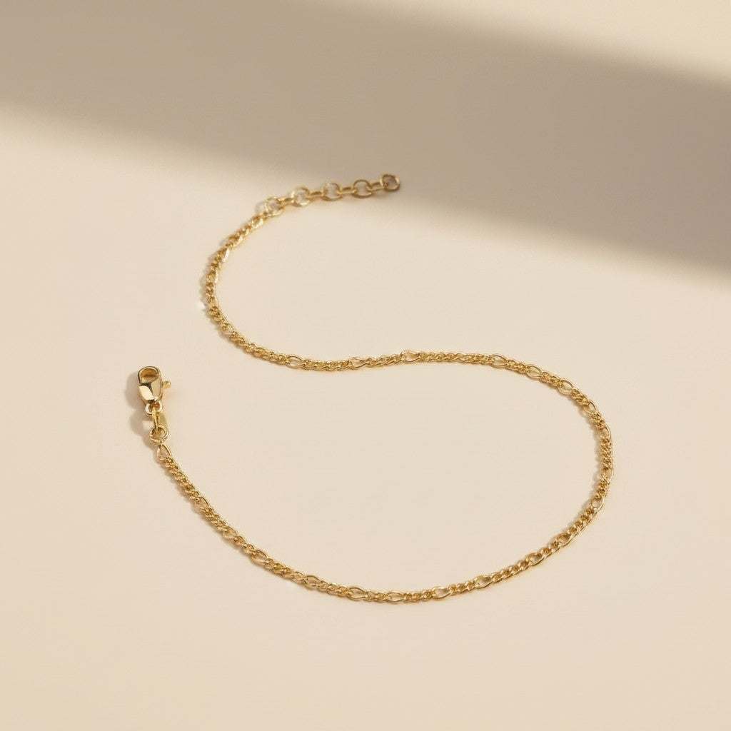 18k Gold Filled 3x1 Rounded Figaro Chain Anklet | Classic Italian-Inspired Style