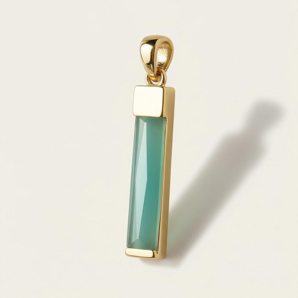 Mint Crystal Baguette Pendant for Women - Long Green Crystal Necklace Charm