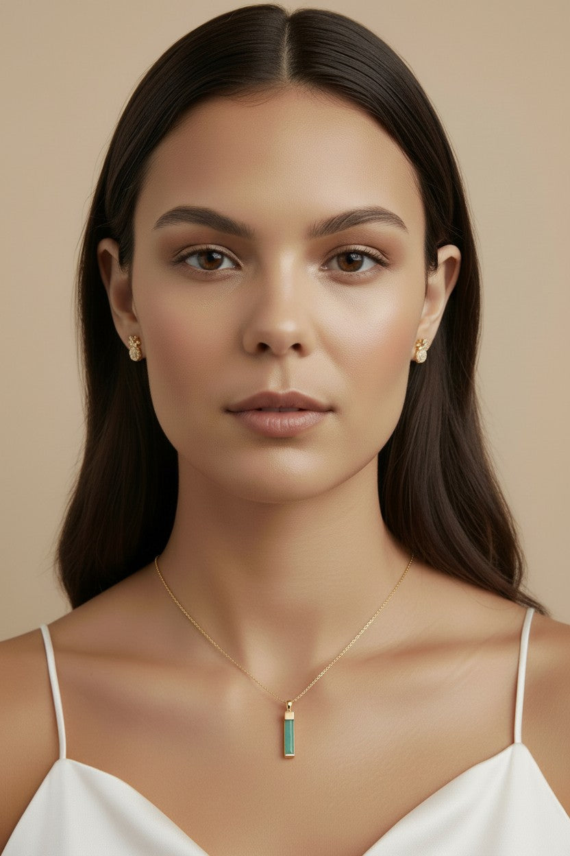 Mint Crystal Baguette Pendant for Women - Long Green Crystal Necklace Charm