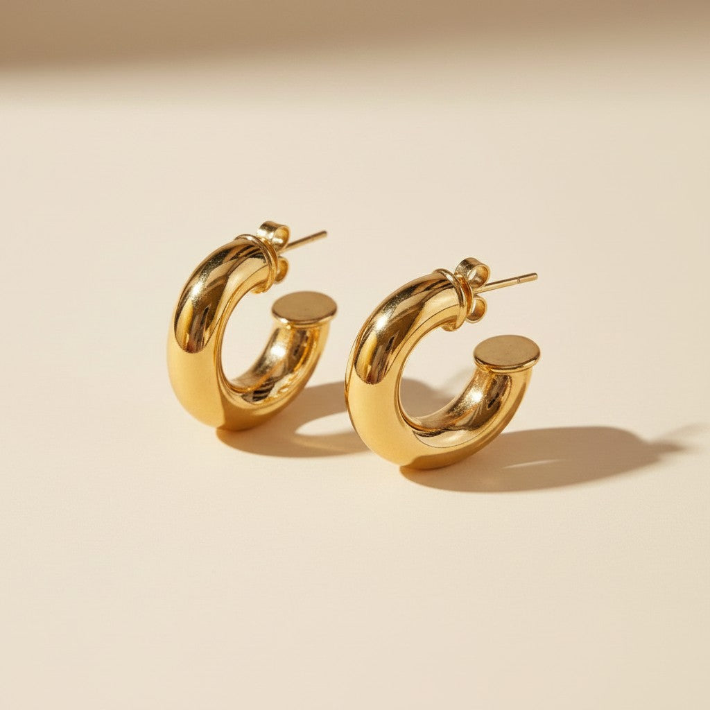 18k Gold Filled Small Hollow Tube Semi Hoop Earrings | A Collection Essential
