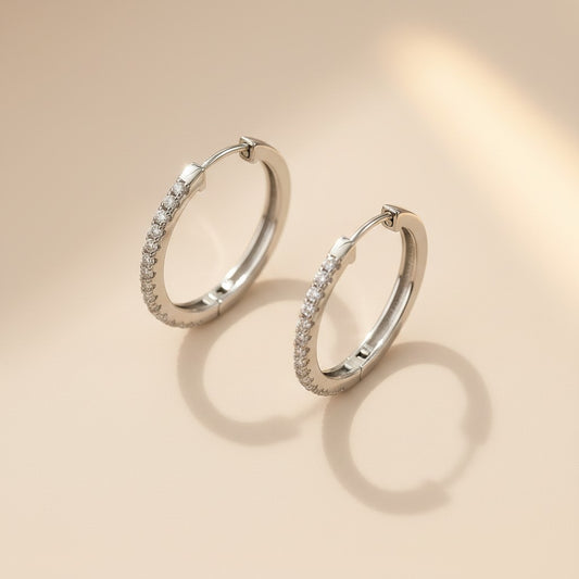 Moissanite Pavé Hoop Earrings | .925 Sterling Silver, Rhodium Plated