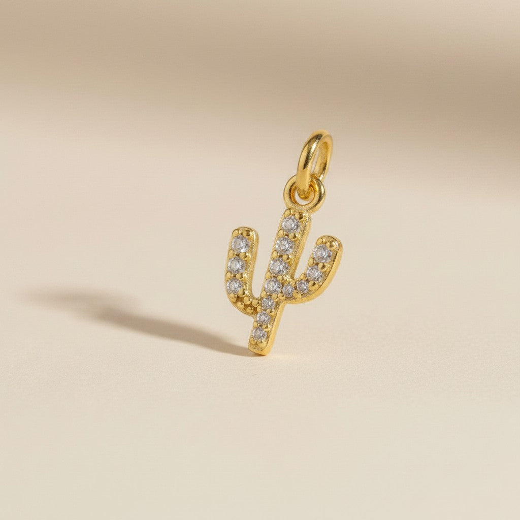 18k Gold Filled CZ Cactus Charm — Desert Soul, Golden Sparkle, Endlessly Cool