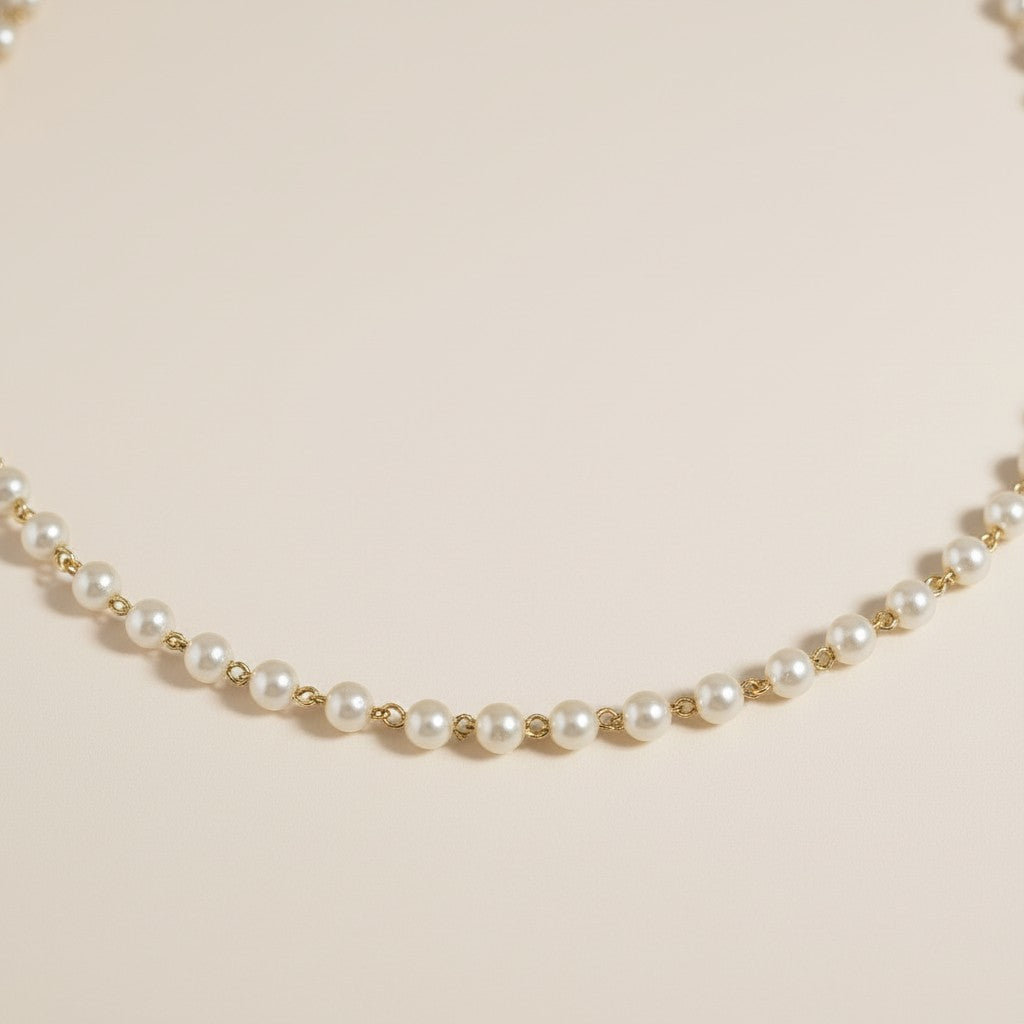 18k Gold Filled 3mm Pearls Choker Necklace