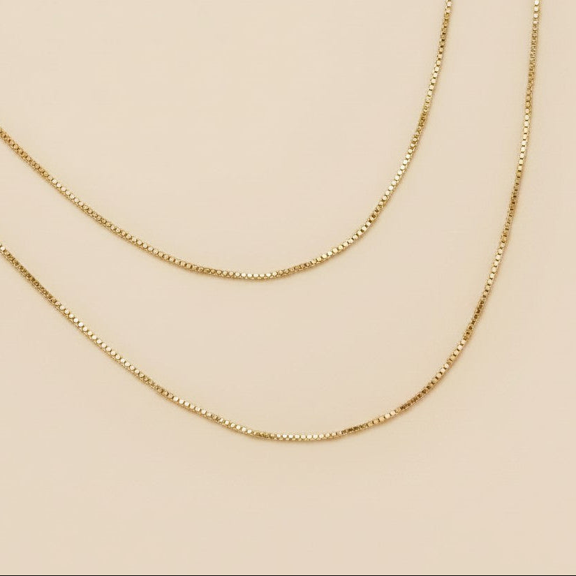 18k Gold Filled 0.5mm Diamond Cut Box Chain Necklace | Delicate Everyday Shine