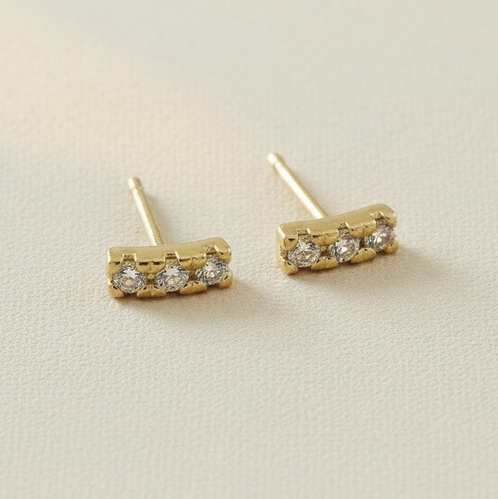 ✨ 18k Gold Filled Triple Cluster CZ Stud Earrings — Three Stones. One Perfect Cluster. The Daily Essential.
