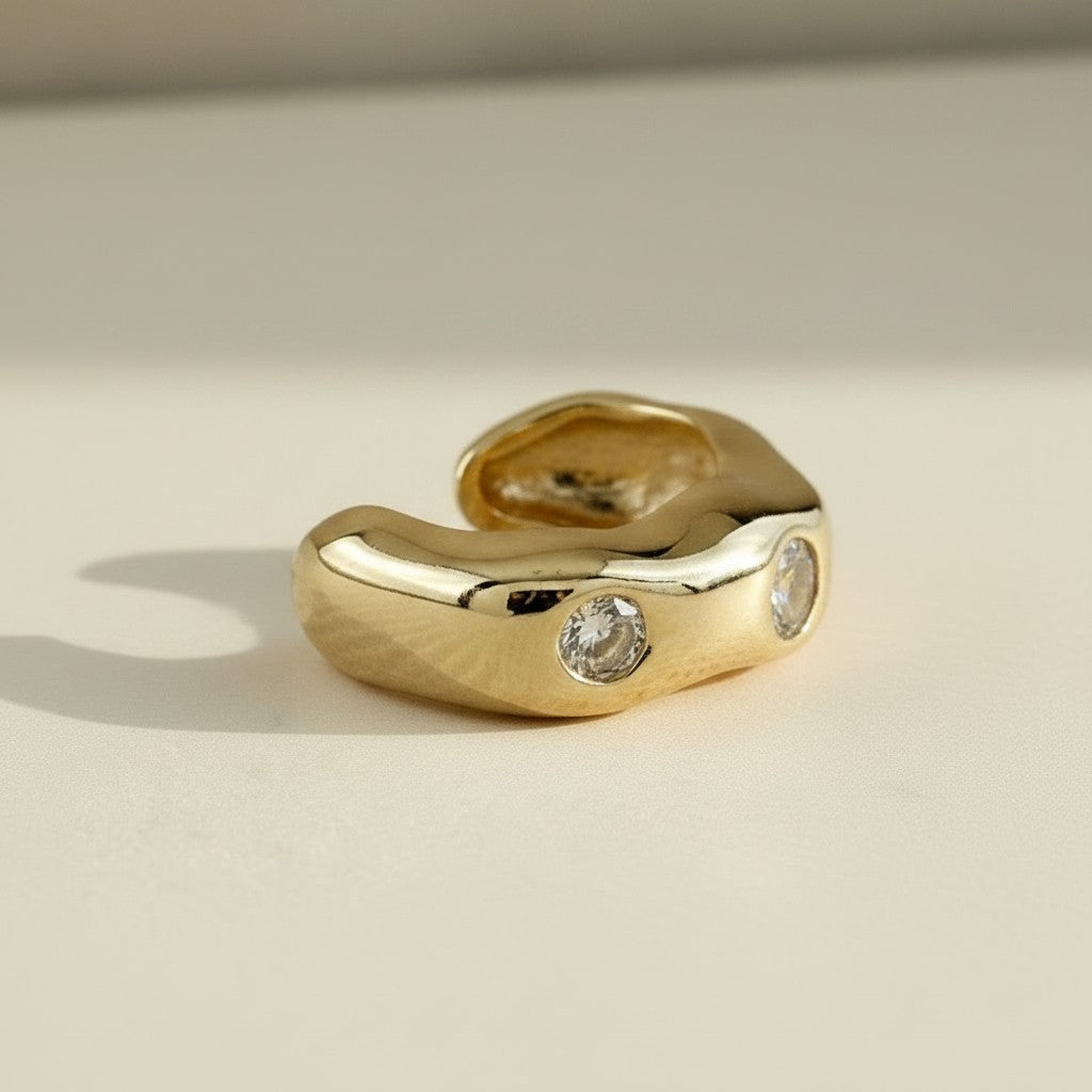 18k Gold Filled Wave CZ Ear Cuff | No-Piercing Effortless Sophistication