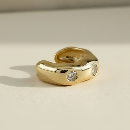 18k Gold Filled Wave CZ Ear Cuff | No-Piercing Effortless Sophistication