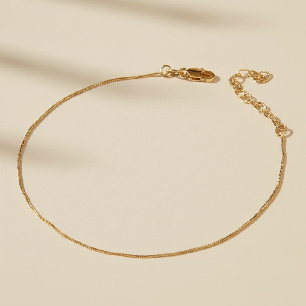 ✨ 18k Gold Filled 0.5mm Box Chain Anklet — The Most Delicate Ankle. The Most Considered Gold.