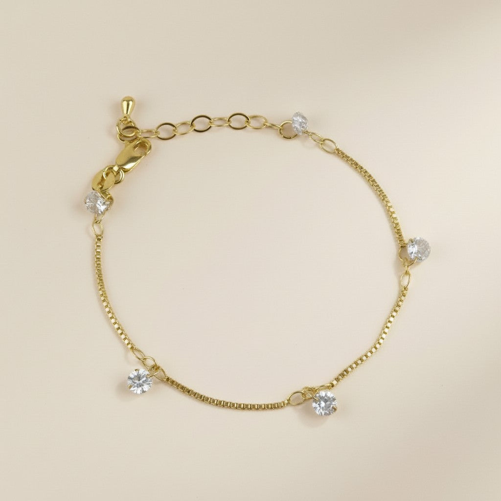 18K Gold Filled Box Chain & CZ Stones Bracelet
