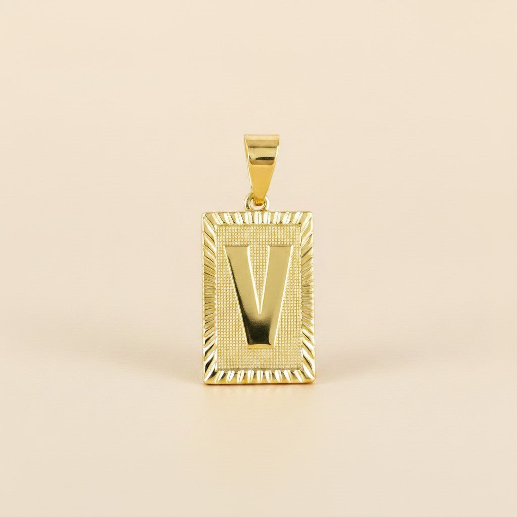 18k Gold Filled Vintage Diamond Cut Initial Plate Pendant | Personal & Timeless