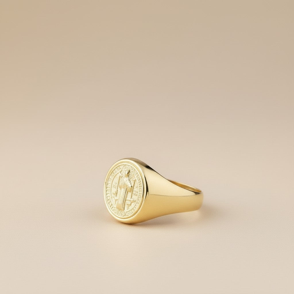 Saint Benedict Signet Ring - Religious Statement Ring for Men & Women