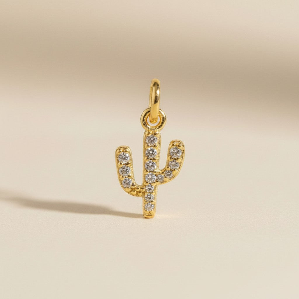 18k Gold Filled CZ Cactus Charm — Desert Soul, Golden Sparkle, Endlessly Cool