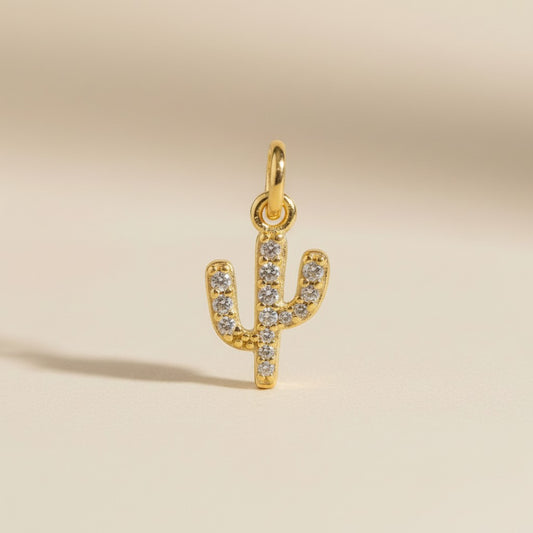 18k Gold Filled CZ Cactus Charm — Desert Soul, Golden Sparkle, Endlessly Cool