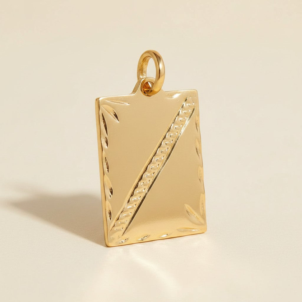 18k Gold Filled Tag Plate Pendant | Versatile Unisex Charm