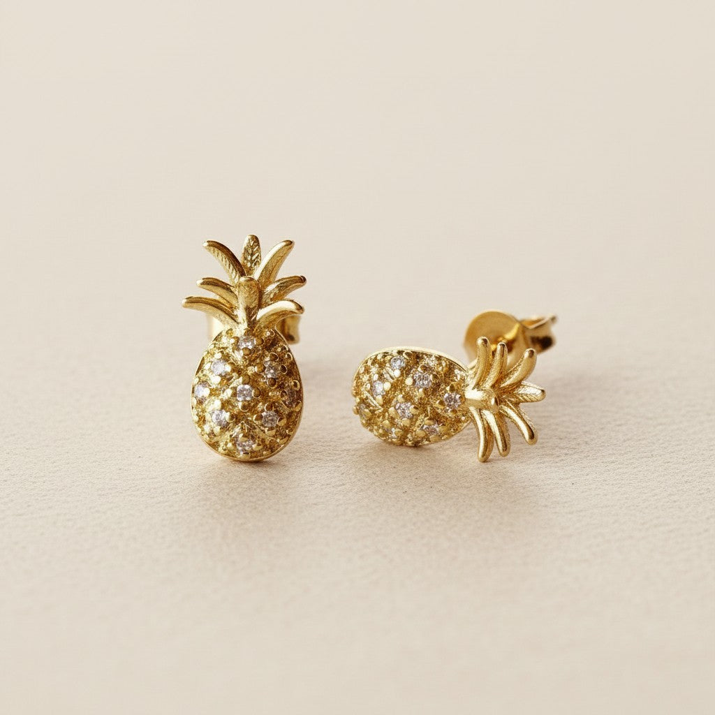 Pineapple Stud Earrings - Hawaiian Tropical Summer Jewelry for Women