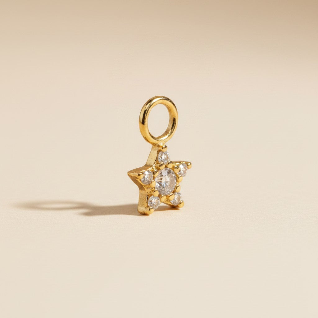18k Gold Filled Sparkling Mini Star Earring Charm | Radiant Hoop Add-On