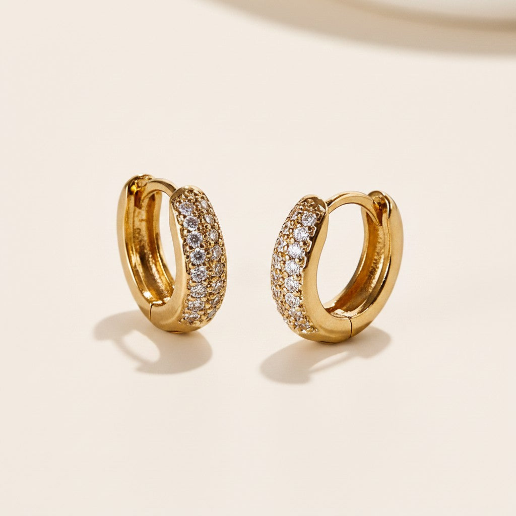 18k Gold Filled Oval Clicker Hoop Earrings | Pavé CZ Accents