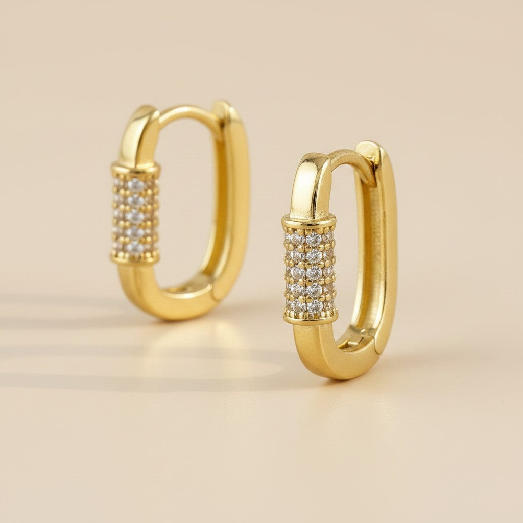 18k Gold Filled Carabiner CZ Hoop Earrings | Edgy Contemporary Sparkle