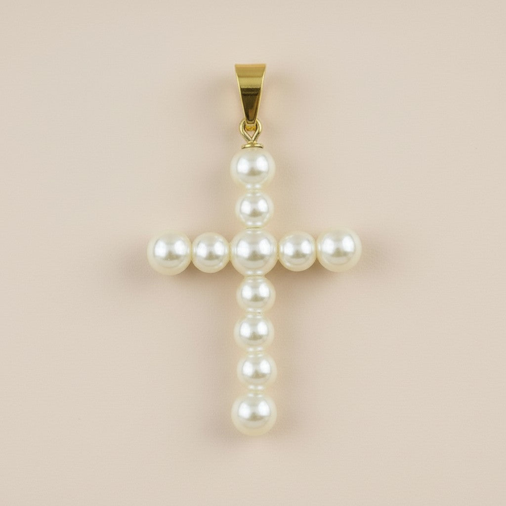 18k Gold Filled Pearl Cross Pendant