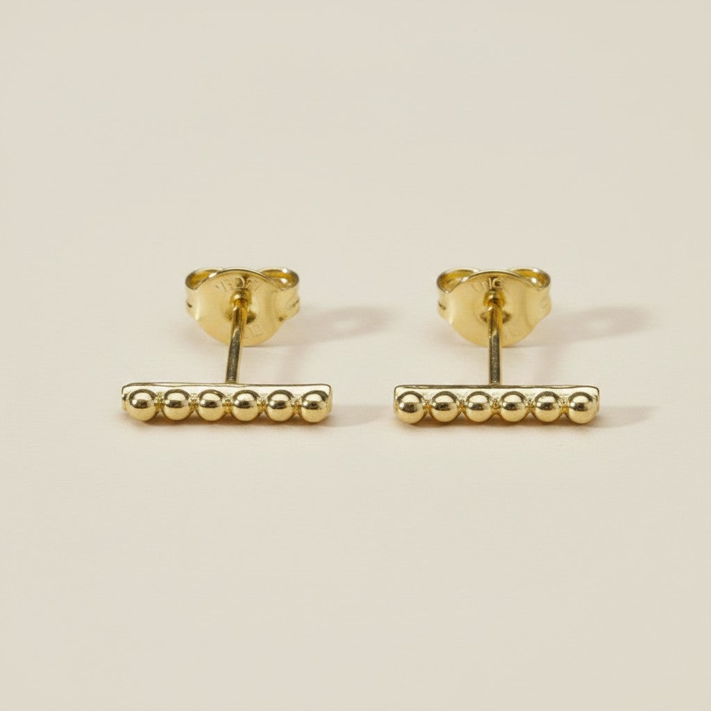 18k Gold Filled Beaded Bar Stud Earrings | Ear Stacking Essential