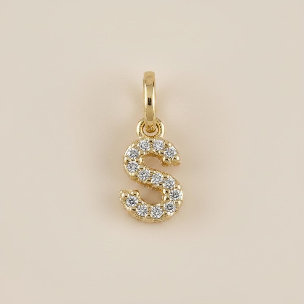 18k Gold Filled Initial Letter CZ Charm | Personalized Sparkle