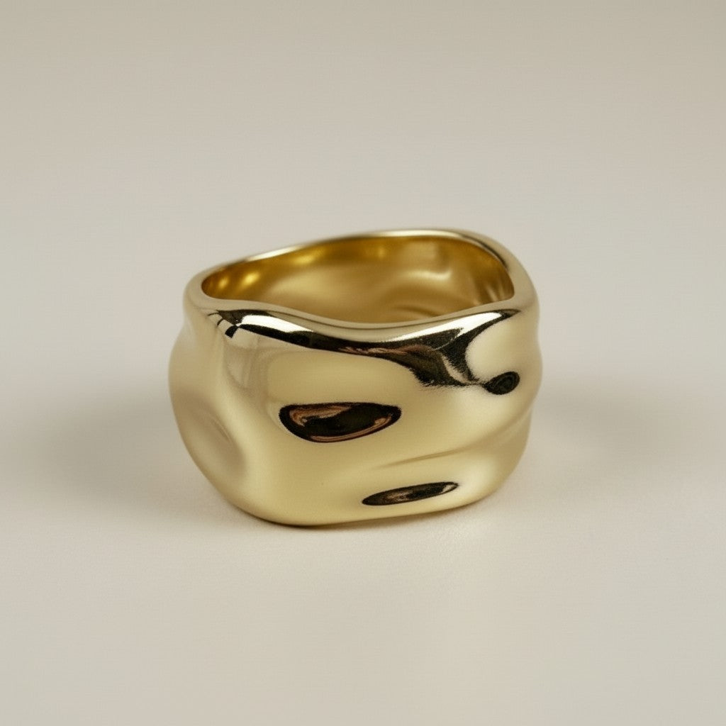 Wide Band Ring for Women - Chunky Statement Crumpled Design