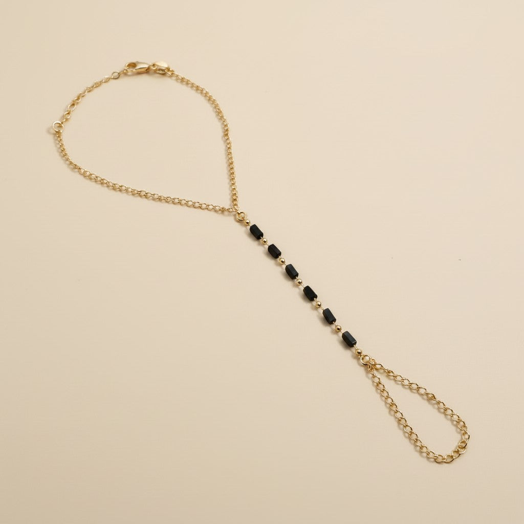18k Gold Filled Black Crystal Hand Chain | Bold Statement Style