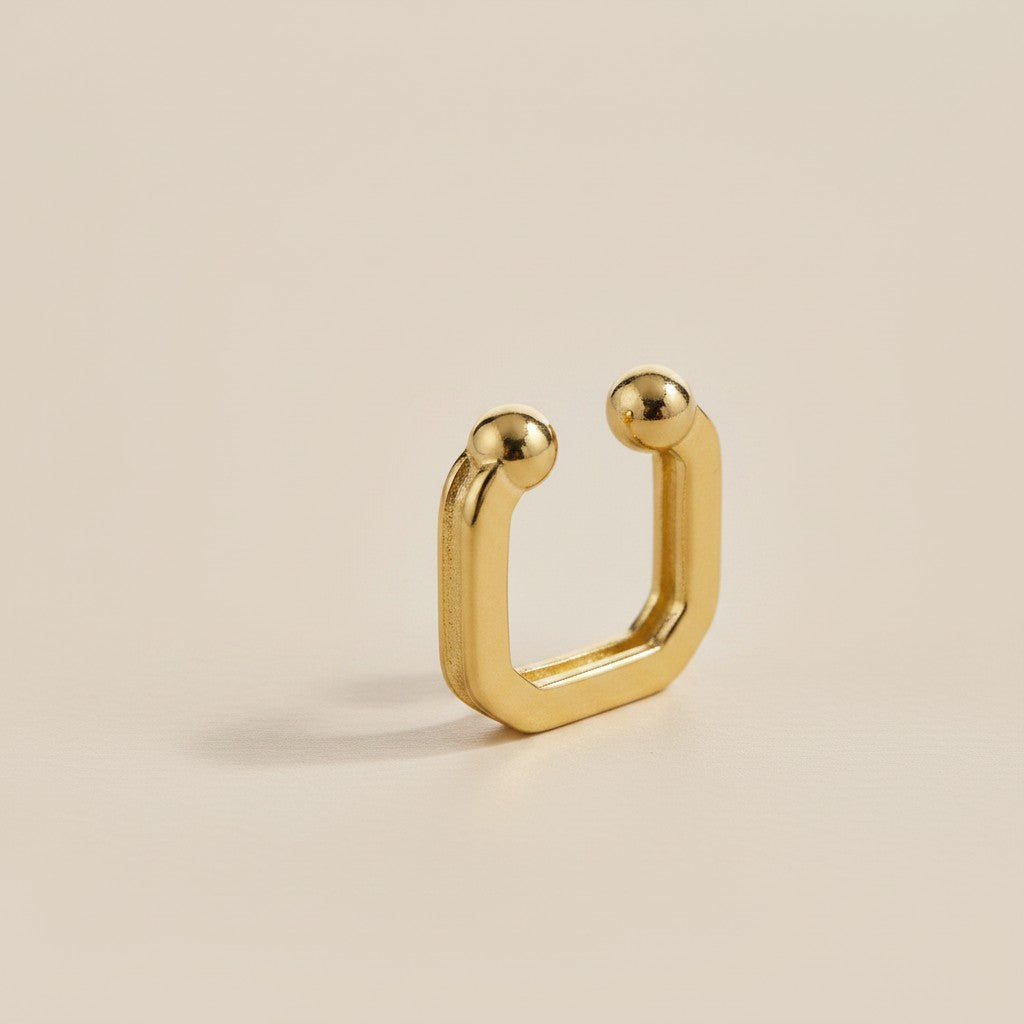18k Gold Filled Square Ear Cuff | No-Piercing Architectural Edge
